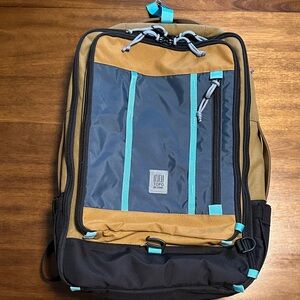 Topo Designs Tan and Blue Backpack